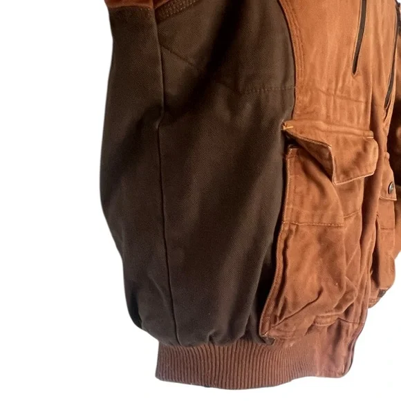 Walls Canvas Hooded Jacket XL Quilted Flannel Lined Brown Elbow Patches EnDura - Picture 4 of 14